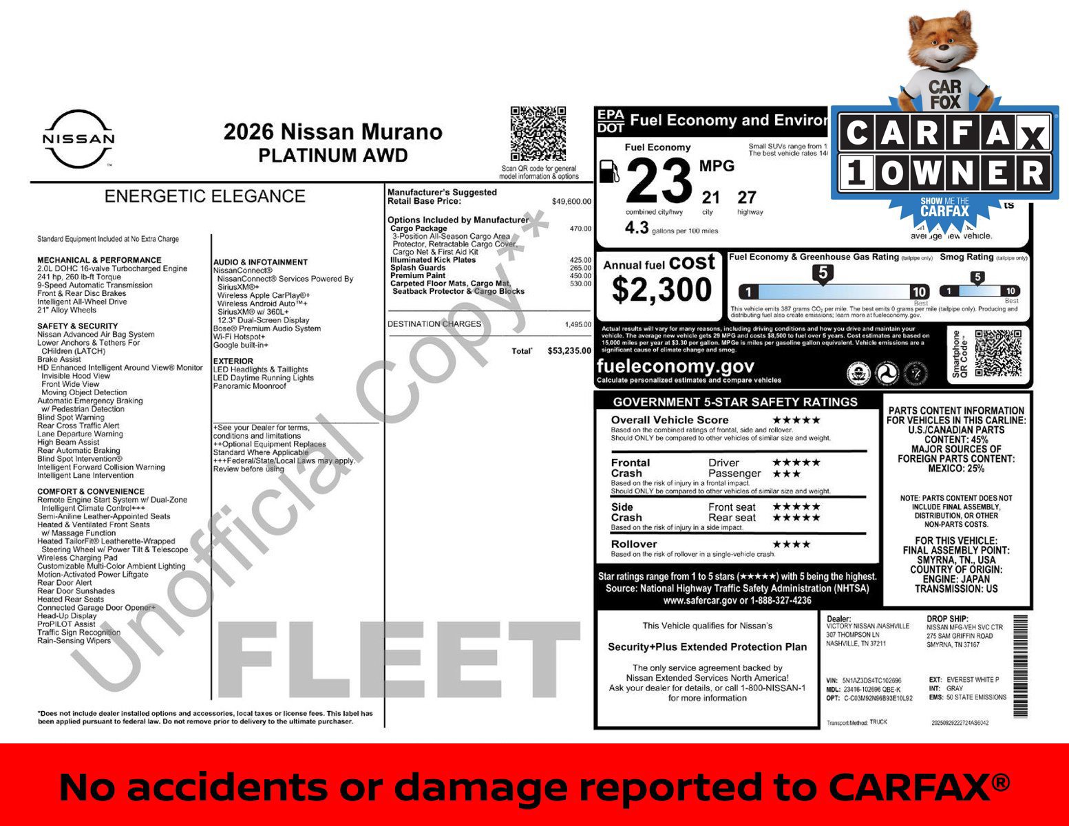 Certified 2026 Nissan Murano Platinum w/ Cargo Package AWD/4WD image 3