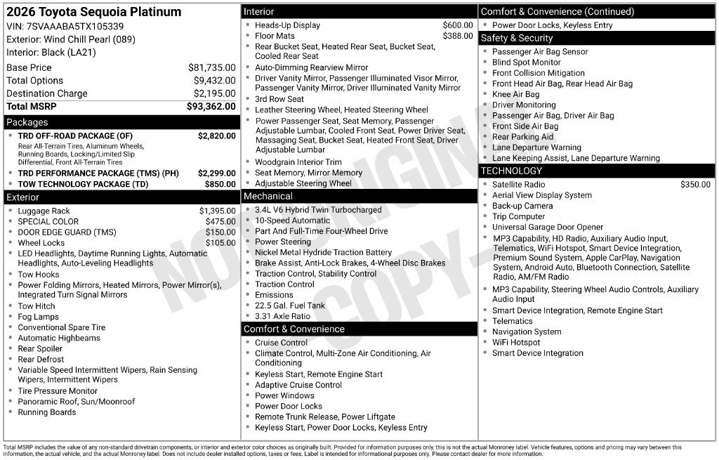 New 2026 Toyota Sequoia Platinum w/ TRD Off-Road Package AWD/4WD image 25