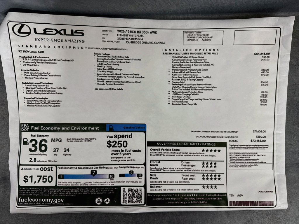 New 2026 Lexus RX 350 w/ Convenience Package AWD/4WD image 9