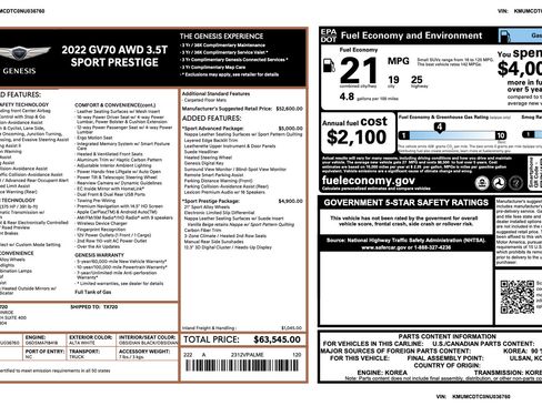 Certified 2022 Genesis GV70 3.5T Sport w/ Sport Prestige Package AWD/4WD image 3