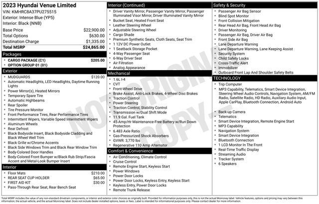 Certified 2023 Hyundai Venue Limited w/ Cargo Package FWD image 32