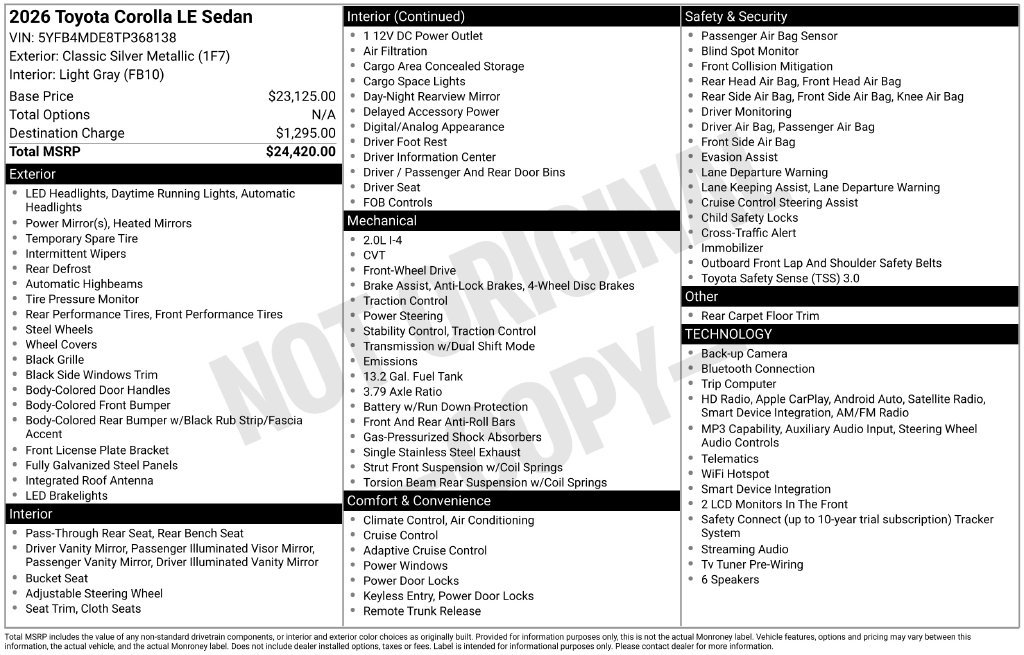 Certified 2026 Toyota Corolla LE FWD image 2