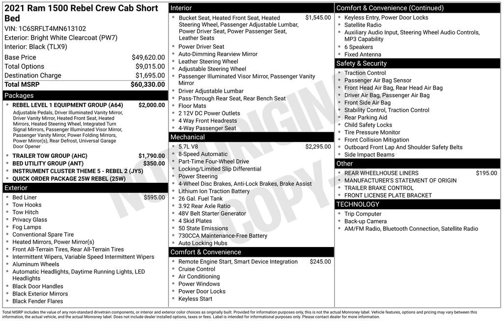 Used 2021 RAM 1500 Rebel w/ Rebel Level 1 Equipment Group AWD/4WD image 3