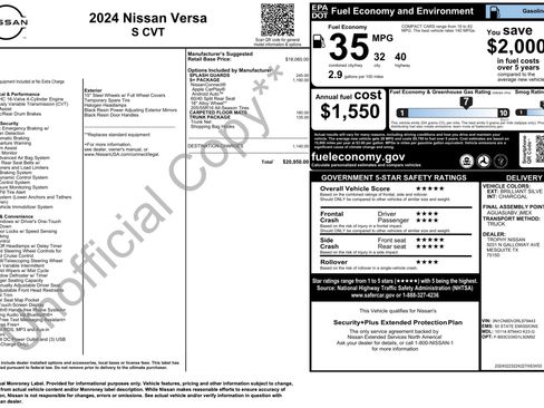 Used 2024 Nissan Versa S w/ S Plus Package FWD image 3