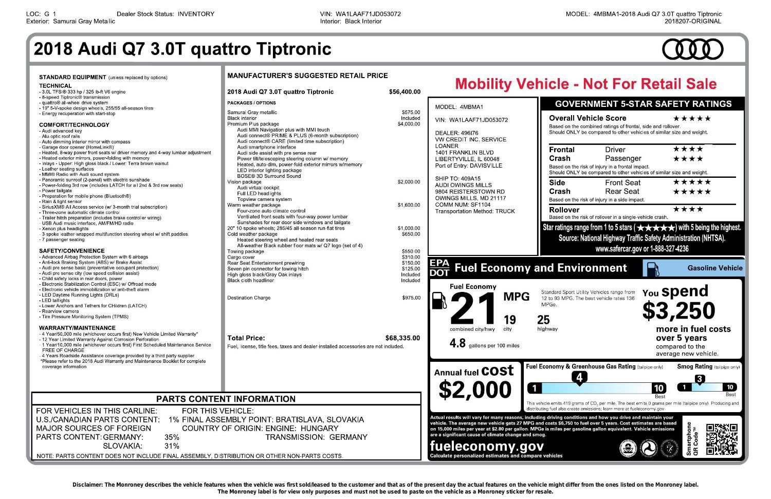 Used 2018 Audi Q7 3.0T Premium Plus w/ Premium Plus Package AWD/4WD image 2