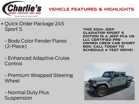Certified 2024 Jeep Gladiator Sport AWD/4WD image 19