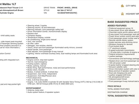 Used 2017 Chevrolet Malibu LT w/ Leather Package image 2