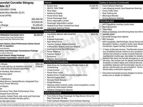 Used 2024 Chevrolet Corvette Stingray Preferred Conv w/ Z51 Performance Package RWD image 3