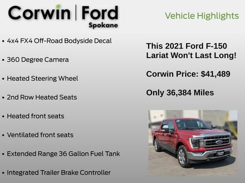 Used 2021 Ford F150 Lariat w/ Equipment Group 502A High AWD/4WD image 31