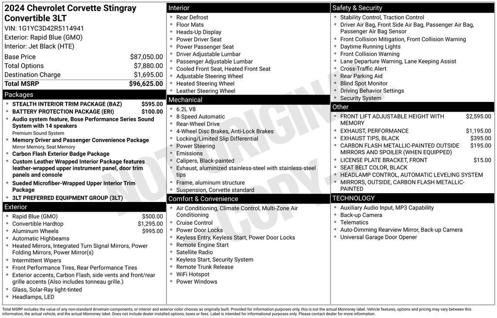 Used 2024 Chevrolet Corvette Stingray Premium Conv w/ Stealth Interior Trim Package RWD image 39