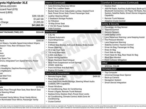 Used 2018 Toyota Highlander XLE w/ Carpet Mat Package (TMS) FWD image 4