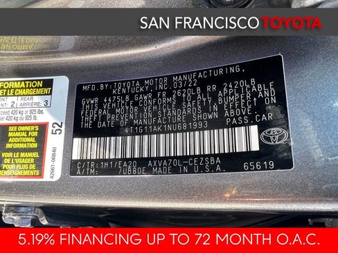 Certified 2022 Toyota Camry SE FWD image 37