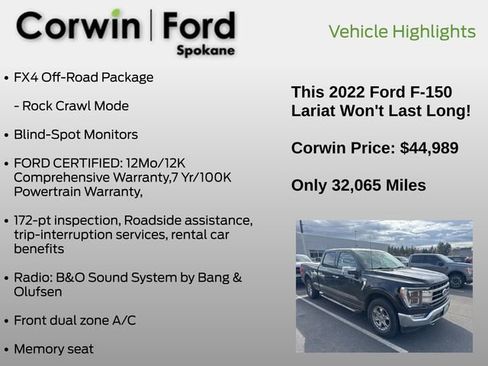 Used 2022 Ford F150 Lariat w/ Equipment Group 502A High image 7