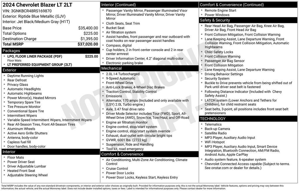 Used 2024 Chevrolet Blazer LT w/ LPO, Floor Liner Package FWD image 9