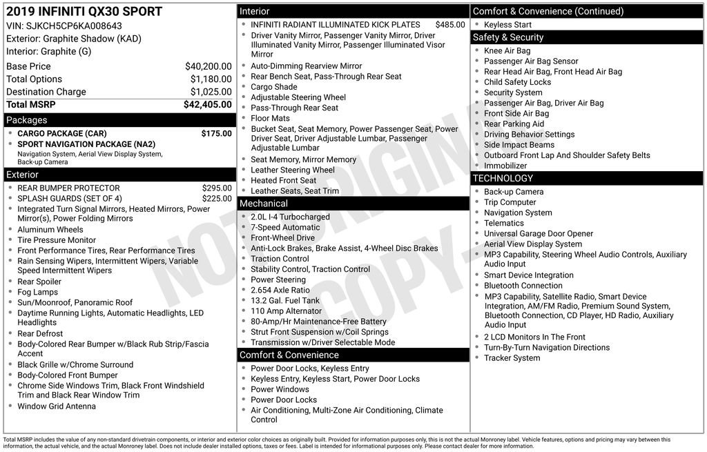 Used 2019 INFINITI QX30 Sport w/ Cargo Package FWD image 6