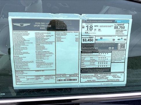 New 2026 Genesis G80 3.5T Sport Prestige AWD/4WD image 14