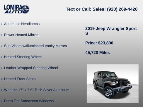 Used 2019 Jeep Wrangler Sport w/ Quick Order Package 23S AWD/4WD image 27