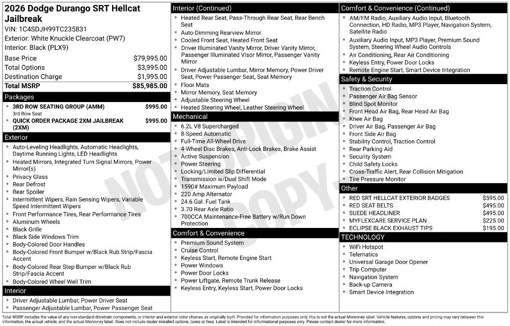 New 2026 Dodge Durango SRT Hellcat AWD/4WD image 9