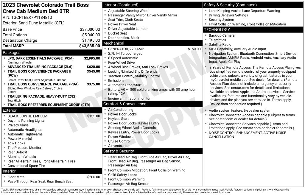 Used 2023 Chevrolet Colorado Trail Boss w/ LPO, Dark Essentials Package AWD/4WD image 5