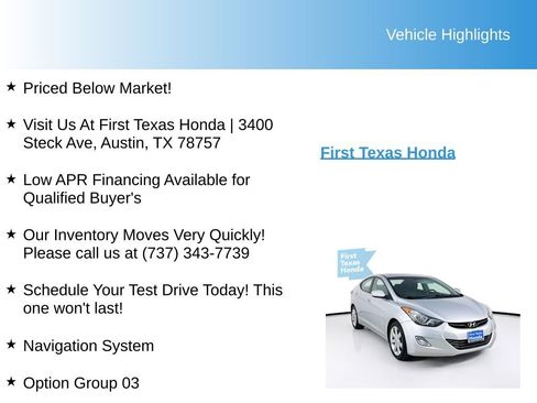 Used 2013 Hyundai Elantra Limited w/ Technology Pkg image 10