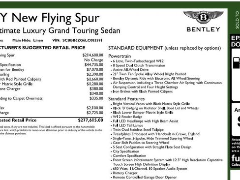 Used 2020 Bentley Flying Spur W12 w/ First Edition Specification AWD/4WD image 7