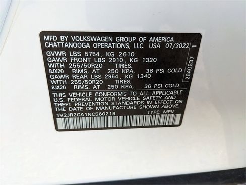 Certified 2022 Volkswagen Atlas SE w/ Panoramic Sunroof Package image 36