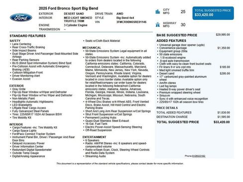 Used 2025 Ford Bronco Sport Big Bend w/ Convenience Package AWD/4WD image 37