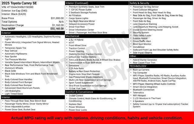Used 2025 Toyota Camry SE FWD image 20