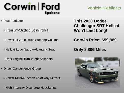 Used 2020 Dodge Challenger SRT Hellcat w/ Plus Package RWD image 6