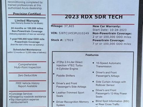 Certified 2023 Acura RDX w/ Technology Package FWD image 2