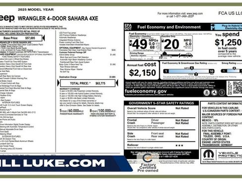 Certified 2025 Jeep Wrangler Unlimited Sahara w/ Safety Group AWD/4WD image 1