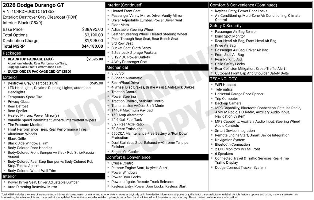 Certified 2026 Dodge Durango GT w/ Blacktop Package RWD image 9