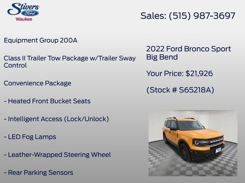 Certified 2022 Ford Bronco Sport Big Bend w/ Convenience Package AWD/4WD image 8