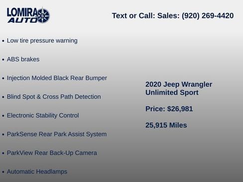 Used 2020 Jeep Wrangler Unlimited Sport w/ Cold Weather Group AWD/4WD image 11