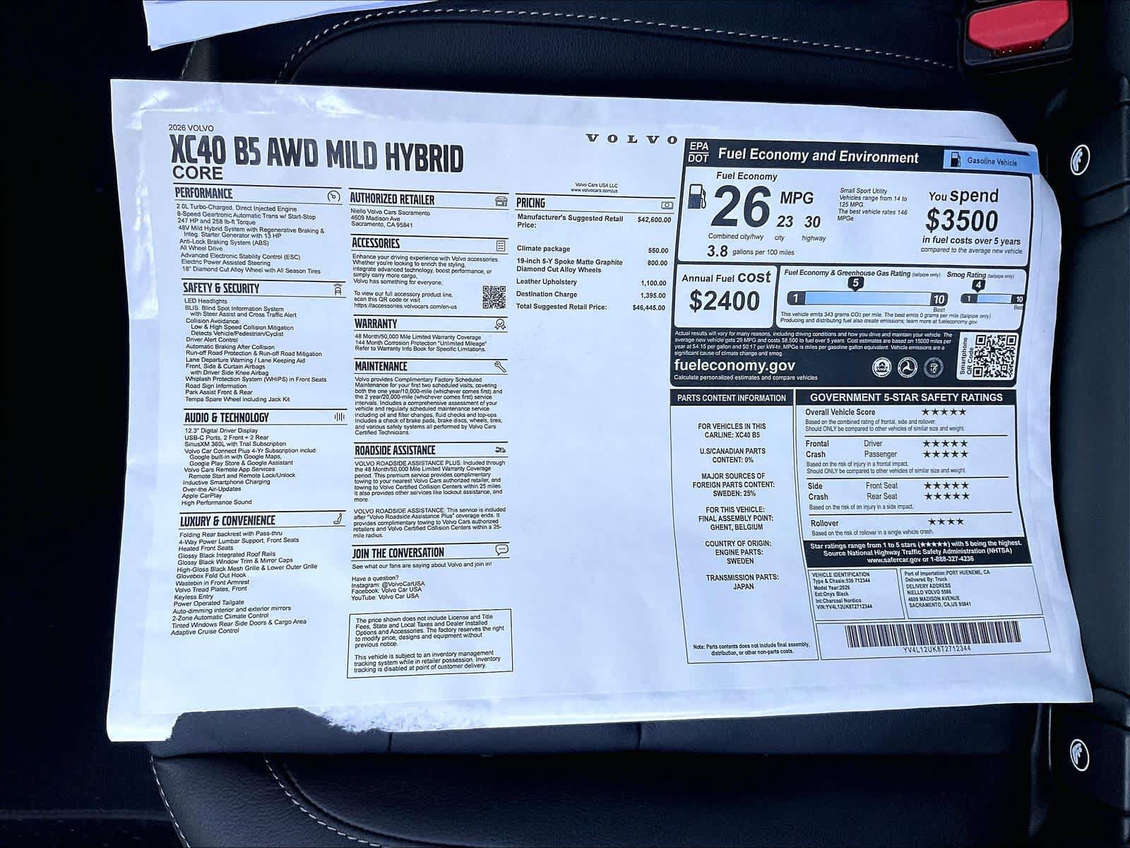 New 2026 Volvo XC40 B5 Core w/ Climate Package AWD/4WD image 35