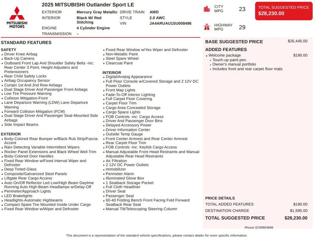 Used 2025 Mitsubishi Outlander Sport LE AWD/4WD image 4
