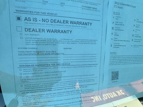 Used 2015 Chevrolet Cruze LTZ w/ Sun, Sound and Sport Package image 10