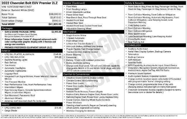 Used 2022 Chevrolet Bolt EUV Premier w/ Sun & Sound Package FWD image 32