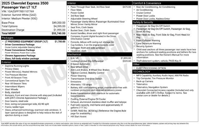 Used 2025 Chevrolet Express 3500 LT w/ LT Preferred Equipment Group RWD image 5