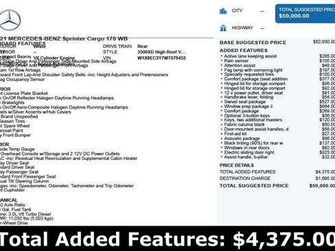 Used 2021 Mercedes-Benz Sprinter 3500 w/ Swivel Seat Package image 3