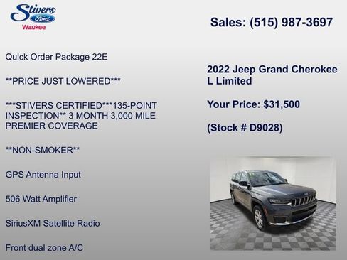 Used 2022 Jeep Grand Cherokee L Limited AWD/4WD image 8