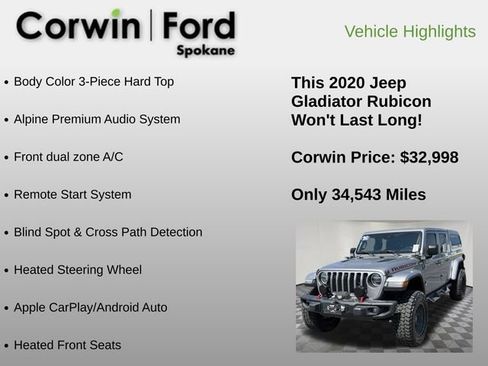 Used 2020 Jeep Gladiator Rubicon w/ Advanced Safety Group AWD/4WD image 12