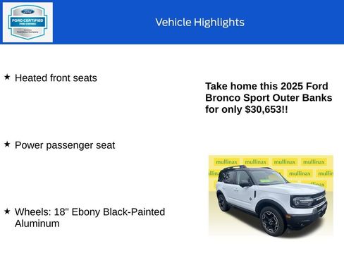Certified 2025 Ford Bronco Sport Outer Banks w/ Outer Banks Tech Package+ image 30