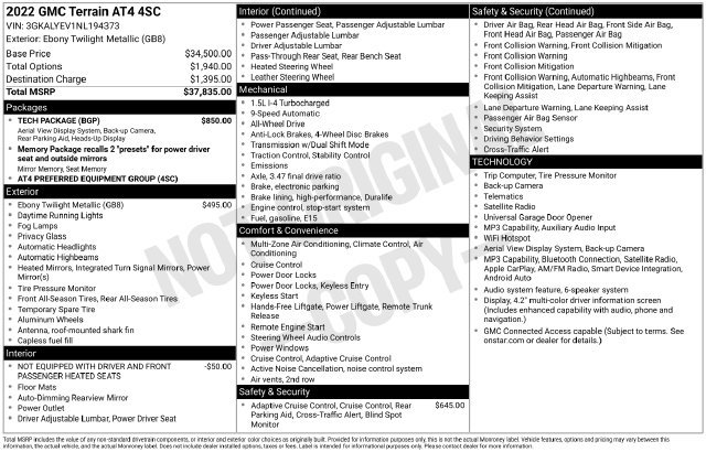 Used 2022 GMC Terrain AT4 w/ Tech Package AWD/4WD image 7
