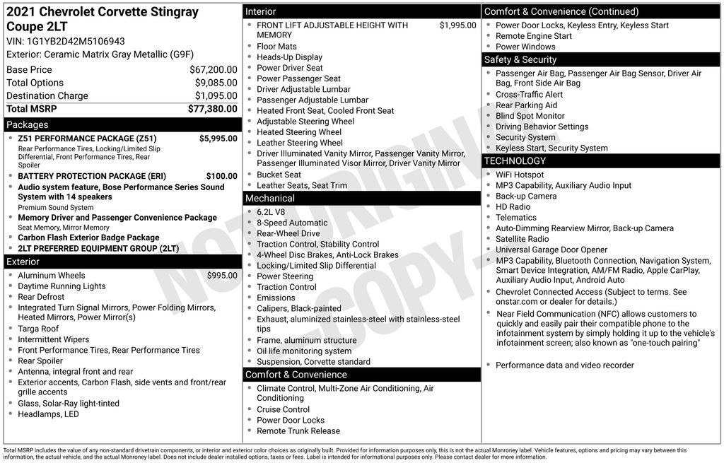 Used 2021 Chevrolet Corvette Stingray Preferred Cpe w/ Z51 Performance Package RWD image 12