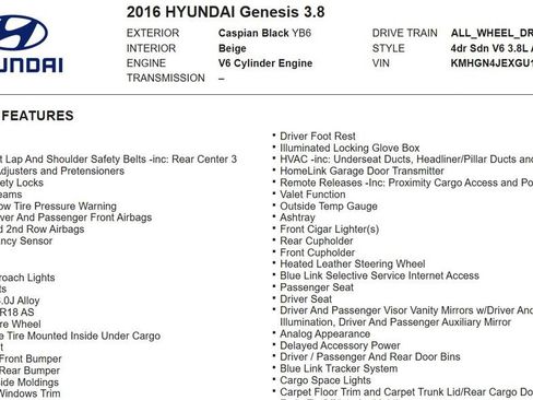 Used 2016 Hyundai Genesis 3.8 w/ Option Group 04 image 10
