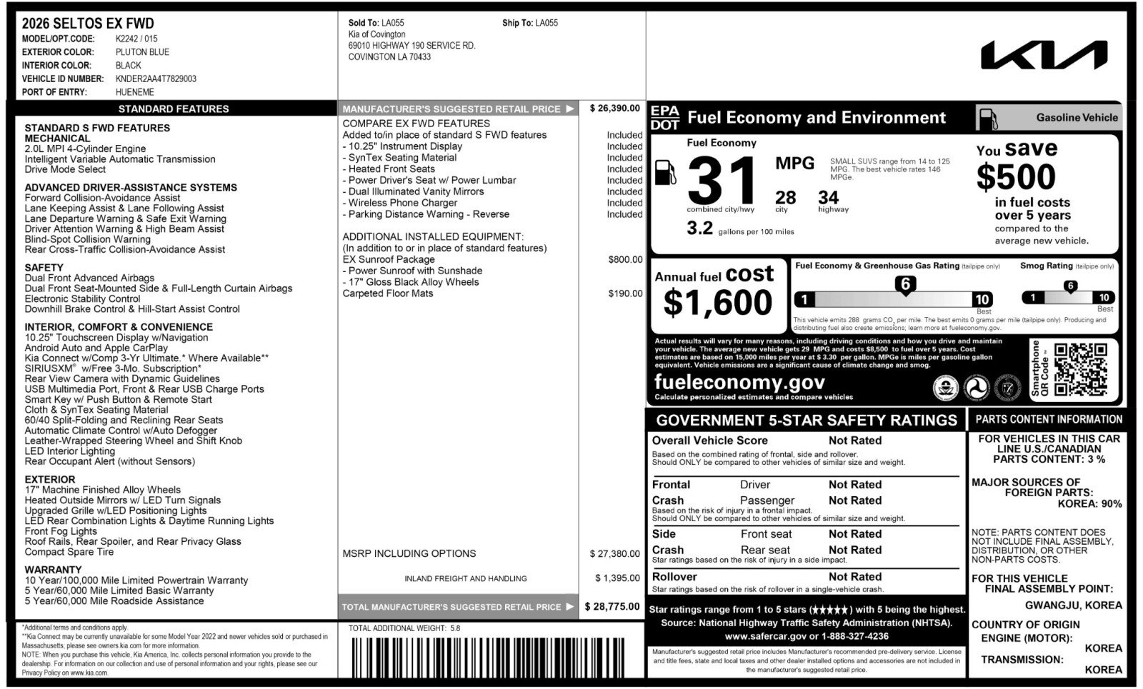 Used 2026 Kia Seltos EX w/ EX Sunroof Package FWD image 53