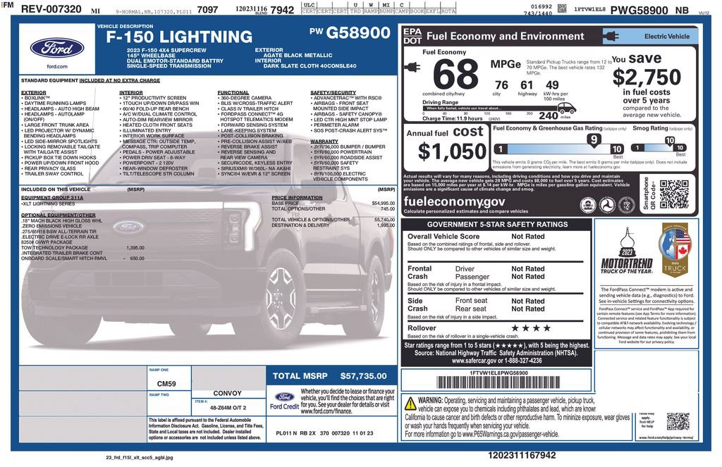 Certified 2023 Ford F150 Lightning XLT w/ Tow Technology Package AWD/4WD image 52