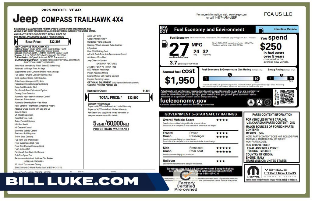 Certified 2025 Jeep Compass Trailhawk AWD/4WD image 1