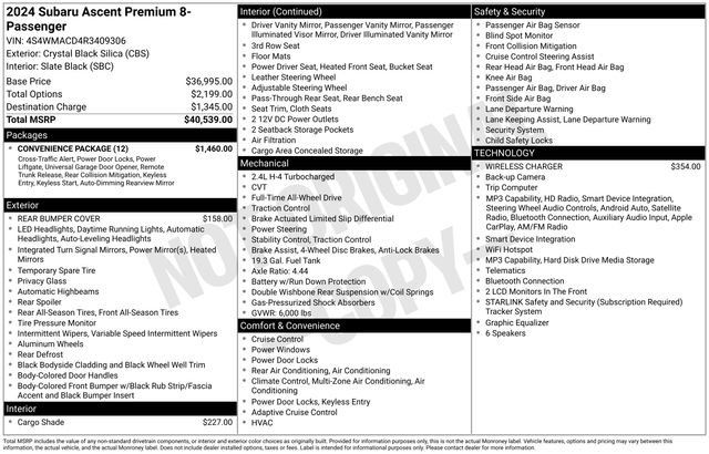 Used 2024 Subaru Ascent Premium w/ Convenience Package AWD/4WD image 19